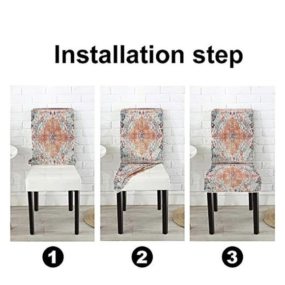 Chair Covers for Dining Chairs Set of 6 Ethnic Boho Southwest Orange Washable - Picture 3 of 5